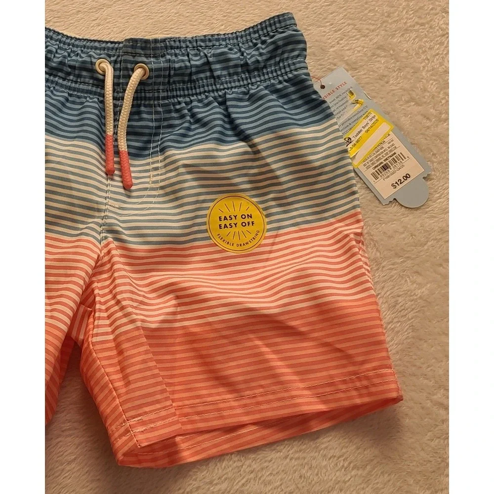 Cat & Jack Toddler Boys Blue Peach Ombre Striped Swim Trunks UPF 50+ 4T